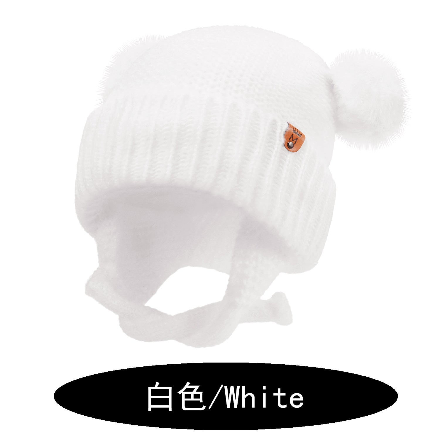 Wholesale Cute Double Ball Earmuffs Knitted Cotton Lining Windproof Rope Pullover Hat